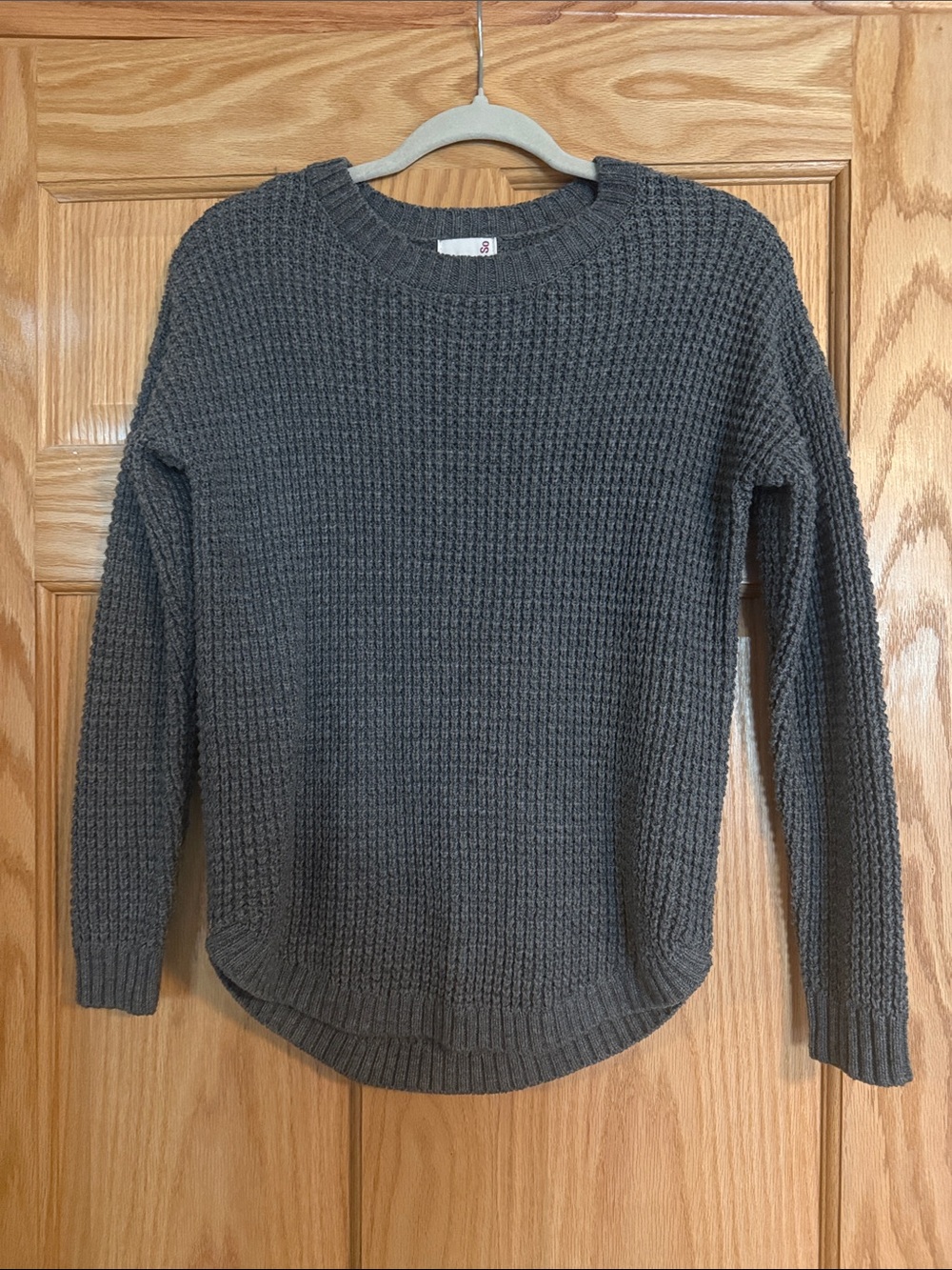 Juniors's SO Charcoal Waffle Knit Crewneck Sweater